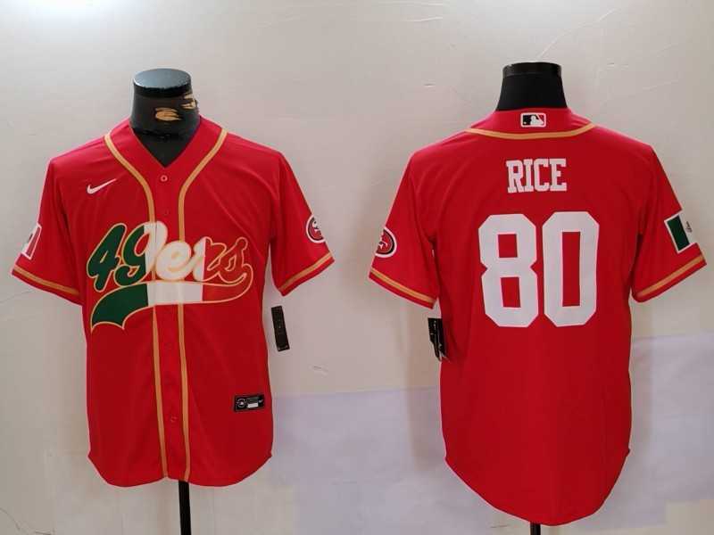 Men%27s San Francisco 49ers #80 Jerry Rice Red With Patch Cool Base Stitched Baseball Jerseys